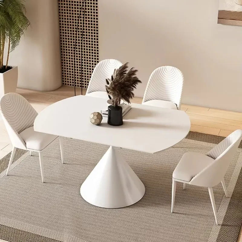 Modern Extendable Round White Marble Dining Table With Rotating Top, Tulip Base, 6-8 Seater For Kitchen & Dining Room Luxury