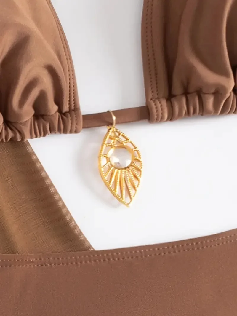 レディース 無地 ホルターネック ストリングビキニ 4点セット メッシュカバートップス スカート付き 水着 ビーチウェア ビキニ