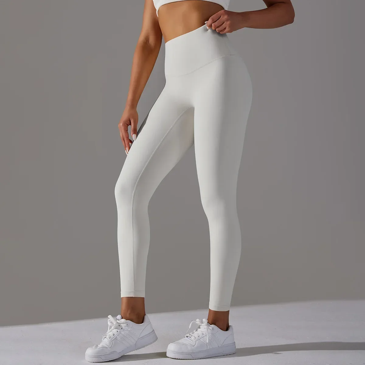 Calça feminina de levantamento de quadril pêssego cintura alta, calça esportiva fitness, sem inconveniente, dupla face escovada, calça de ioga nua