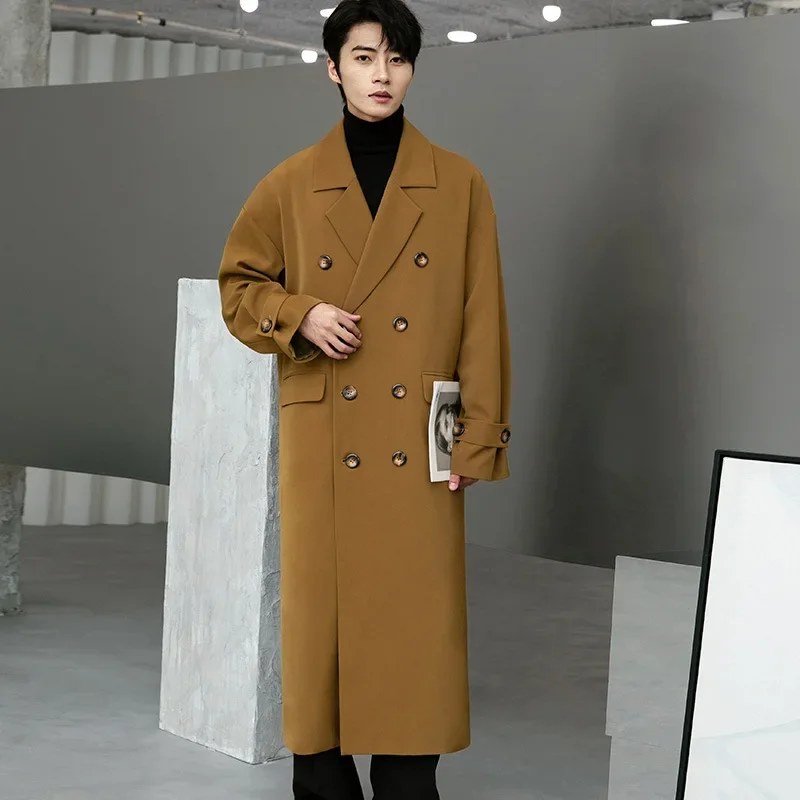 

Autumn Winter Men Trench Coat Khaki Long Coat Smart Casual British Style Double Breasted Luxury Outwear Korean Coat Men