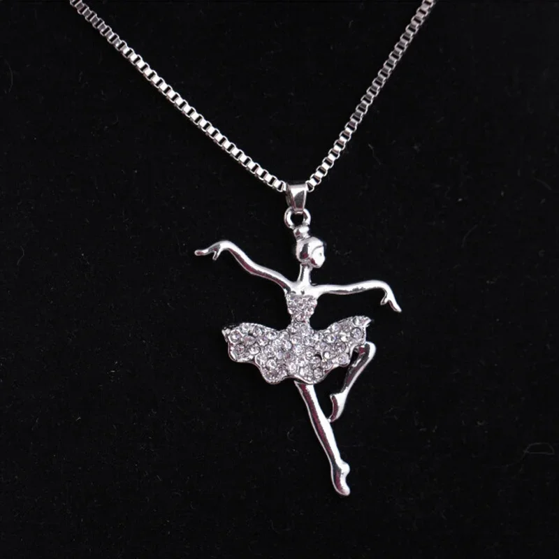 Fashion Crystal Little Girl Ballet Dancer Pendant Necklace Rhinestone Charm Necklaces Girls Party Jewelry Gifts