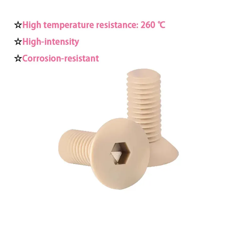 PEEK Plastic Flat Head Screws Heat Resistant Acid Alkali M3 to M12