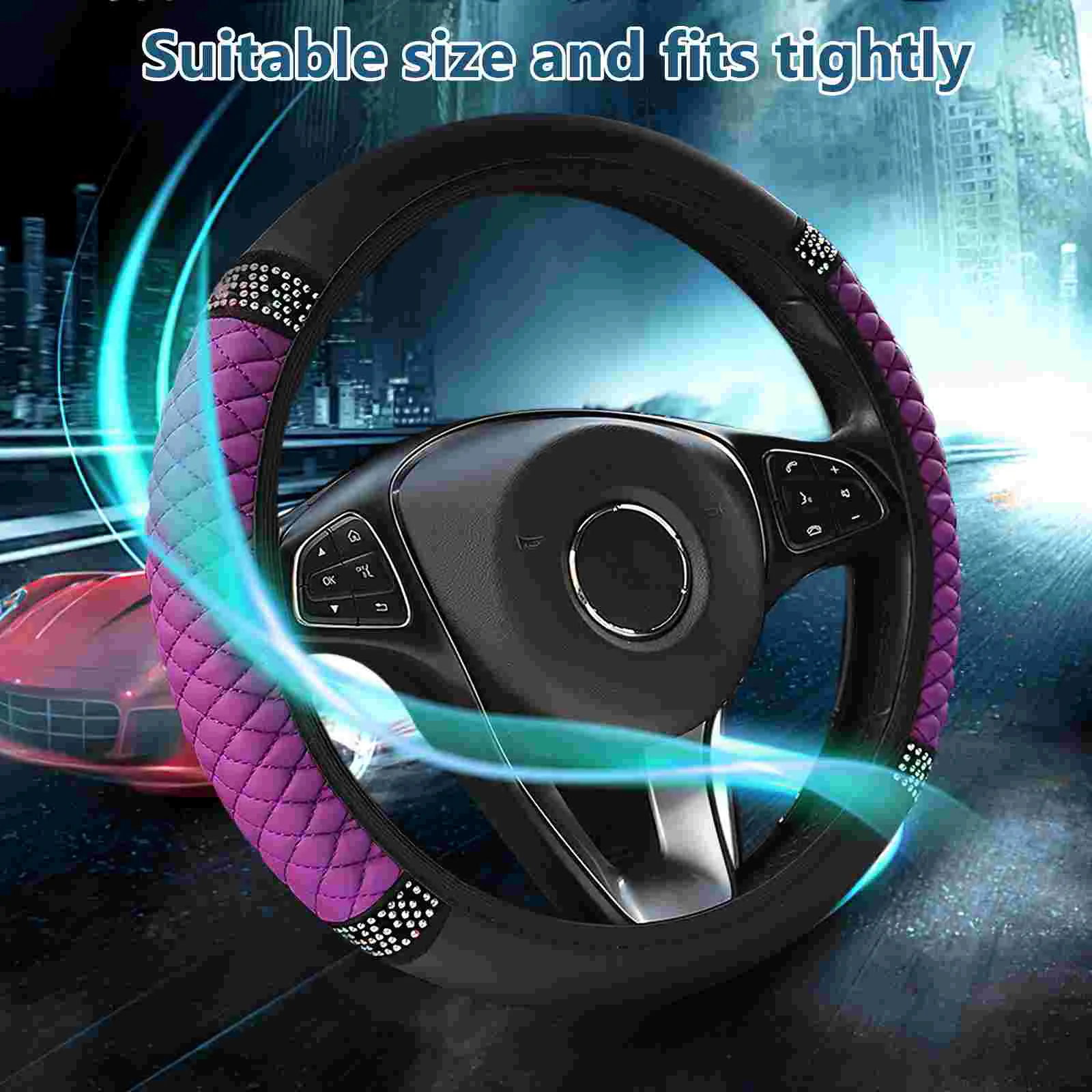 Steering Wheel Cover Sparkly Wheels Covers Car Three-dimensional For Cars Auto Pu Purple Women's