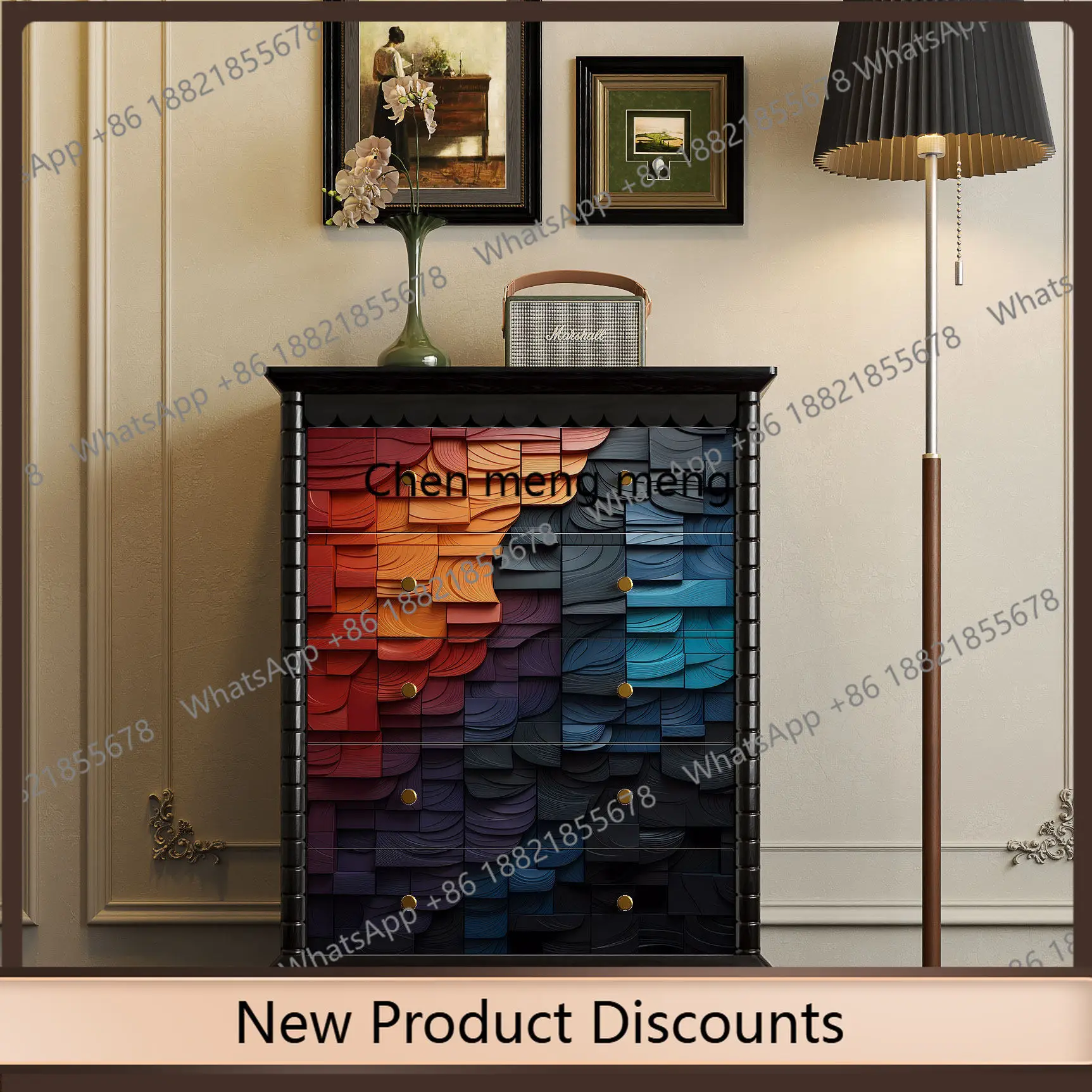 z10Modern abstract, solid wood five buckets, entrance cabinet, living room side cabinet storage, bedroom drawer cabinet