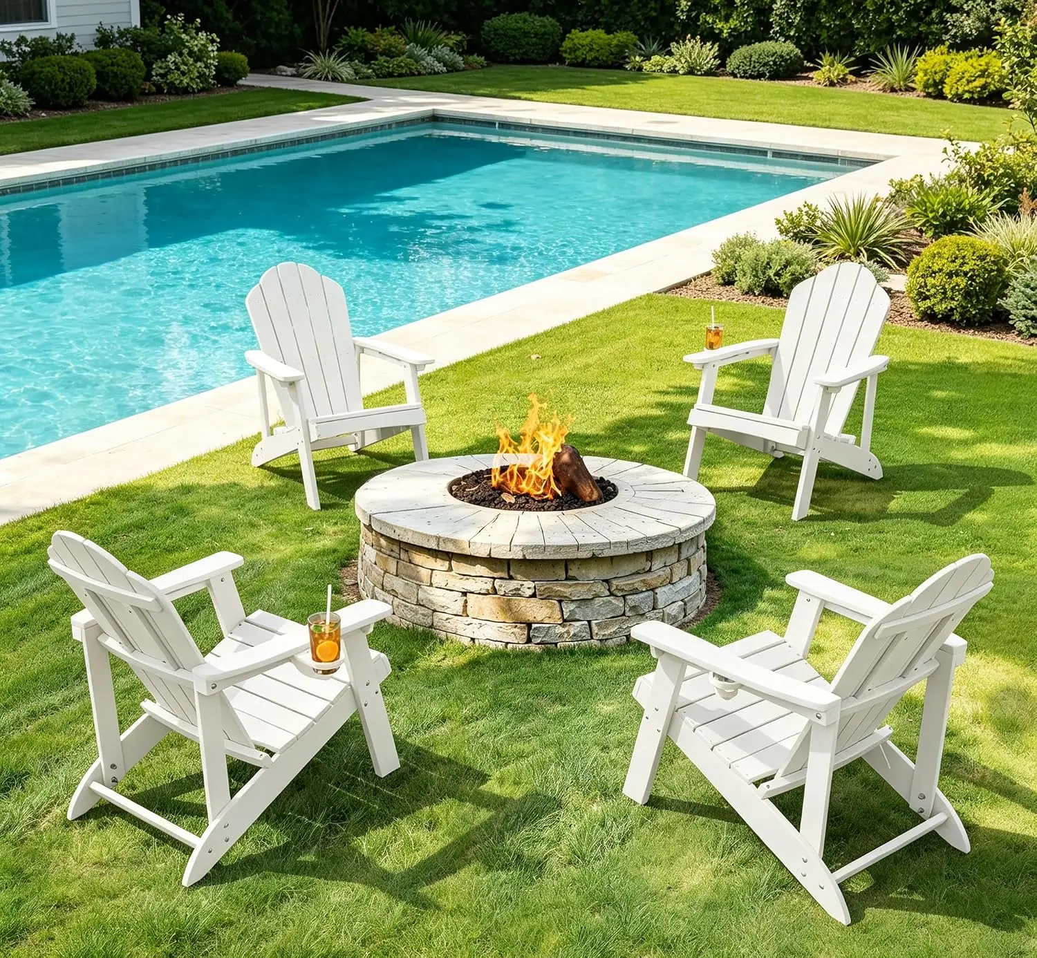 White HDPE Chairs Set of 6 for Fire Pit Patio Outdoor, Customized