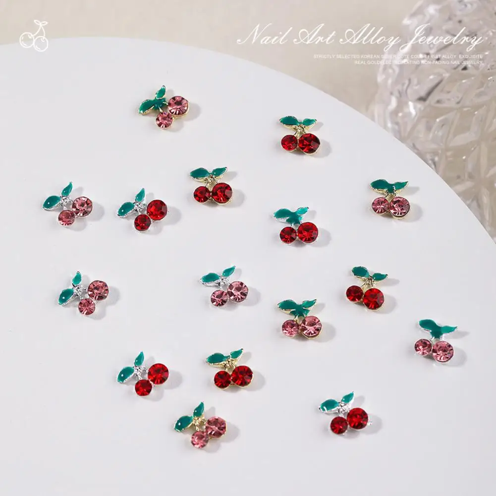 10Pcs Manicure Decor Three-dimensional Non-falling DIY Shiny Sweet Cherry Decoration Nails Art Rhinestone Nail Salon Supply