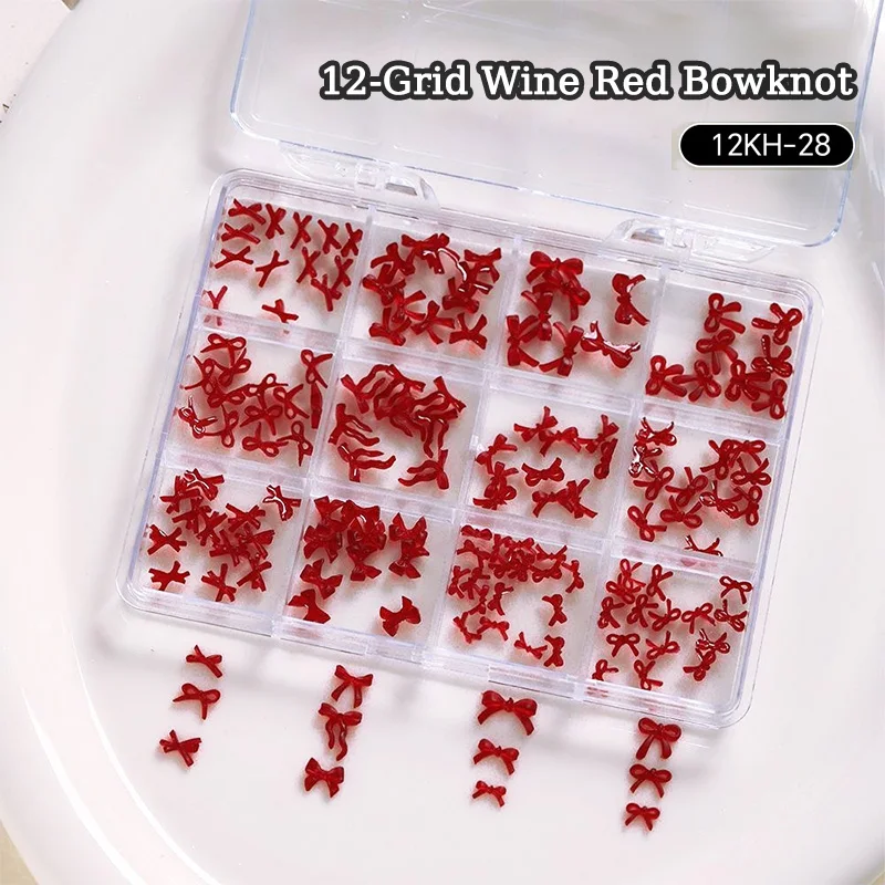 

12 сеток/коробка, набор красных бантов, смешанная лента для галстука, сердце, бабочка, рождественские стразы, аксессуары для дизайна ногтей, украшения, наконечник