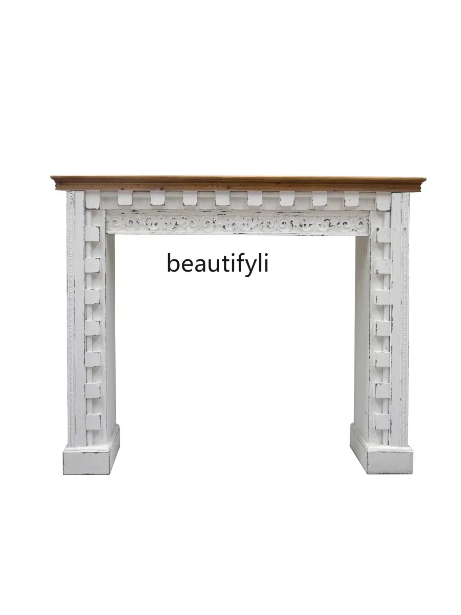 

xxqRetro American Style French Style Fireplace Curio Cabinet Studio Art Home Living Room Showcase Entrance Rack White
