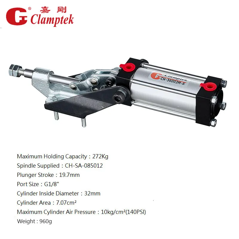 CH-36003-A Pneumatic Power Clamps  Inlet G1/8'' Plunger Stroke 19.7mm Holding Capacity 272Kg Push-Pull toggle Clamp