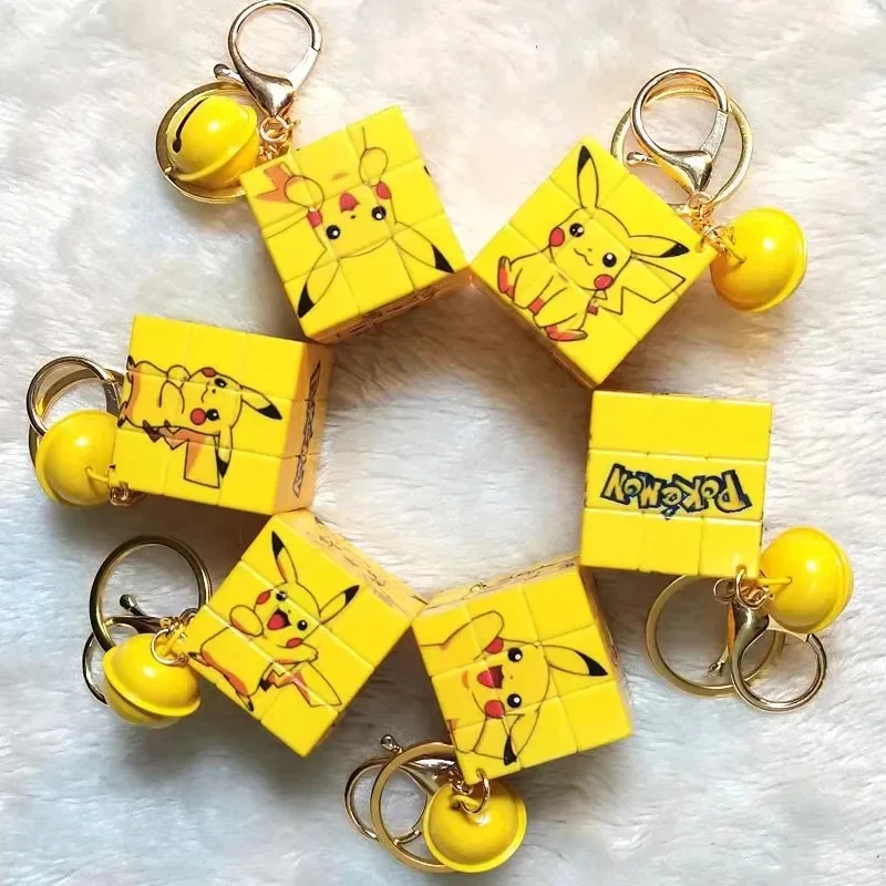 Mini Rubik's Cube Keychain Pendant Pokemon Creative Pikachu Thinking Cartoon Puzzle Toy Gift Cute Car Couple School Bag Pendant