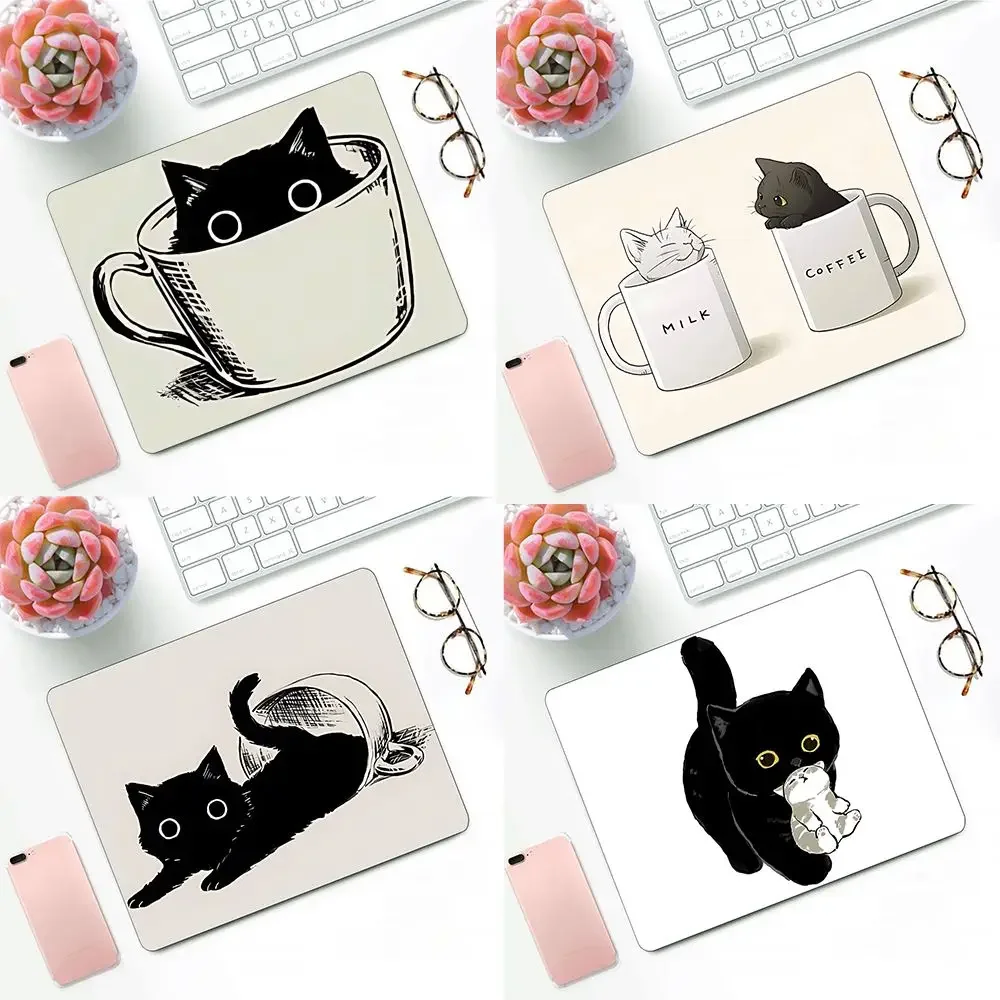 Cute Coffee Cat Gaming Mousepad for PC Players and Qoffice Desktop Decoration. Rubber Anti-Slip Washable Mechanical Keyboard Pad