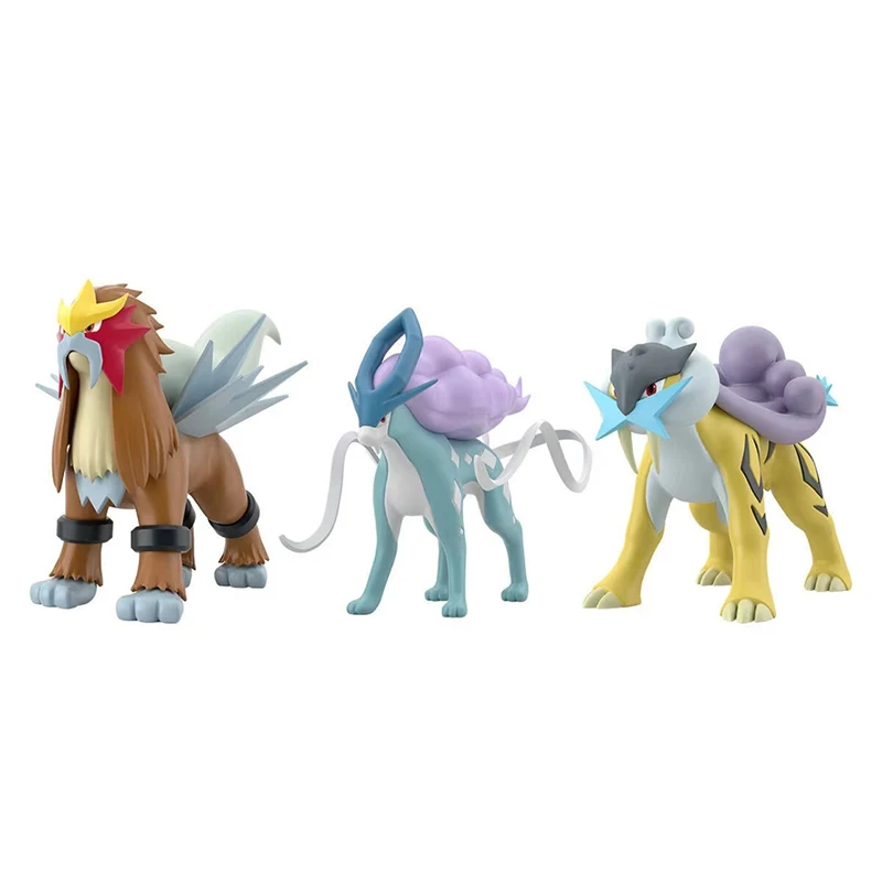 3pcs/set Genuine Bandai Pokemon 1/20 Three sacred Suicune Entei Raikou Scale world Anime Action Figure Model Toys Gift