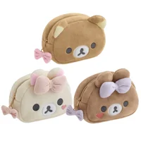 Bolsa de maquillaje de felpa con lazo Rilakkuma Korilakkuma, organizador de almacenamiento con espejo, bolsa de cosméticos de viaje bonita Kawaii de oso de Anime