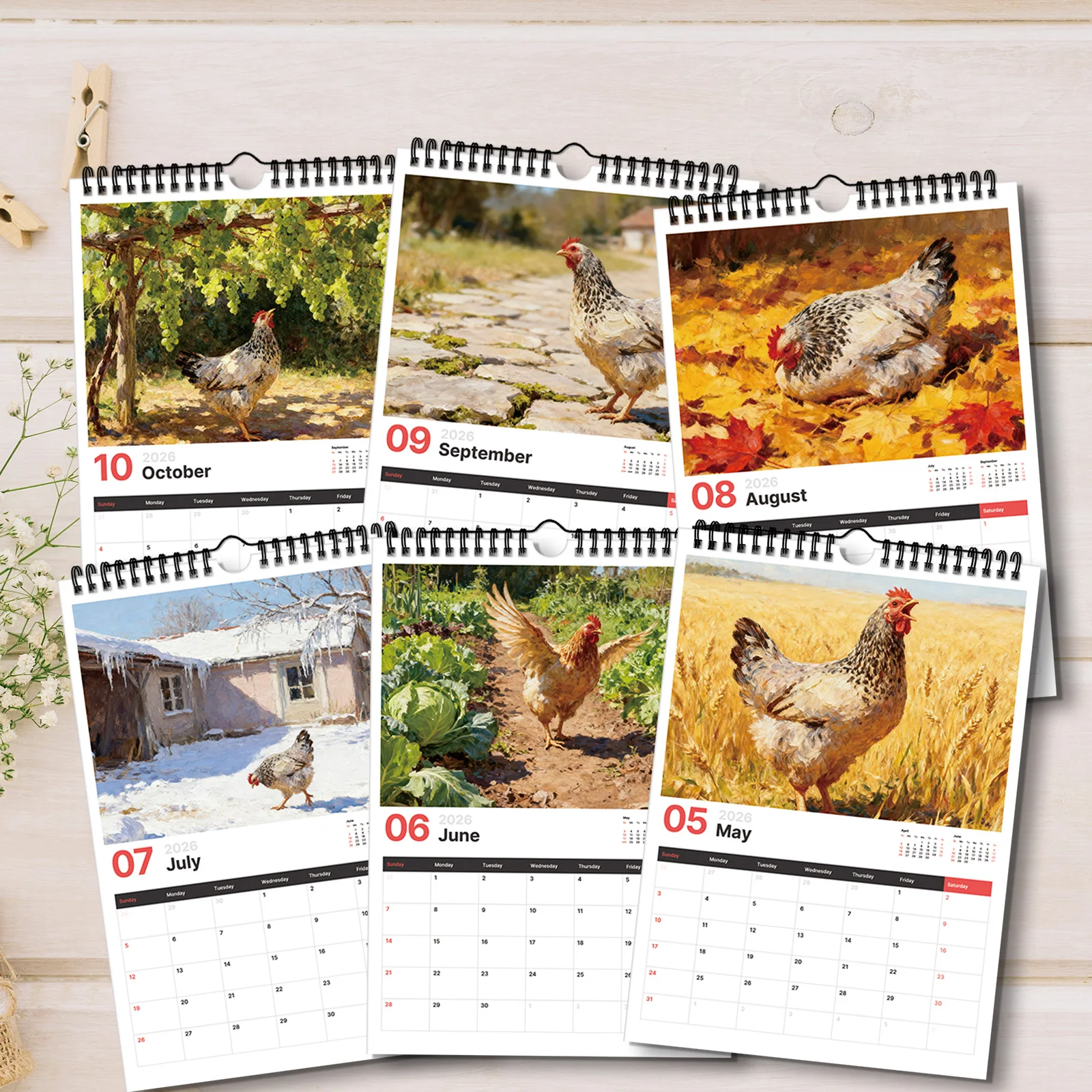 1PC 2026 Chicken-Themed Calendar,for Checking Dates, Home Decoration, As A Natural-style Gift for Friends