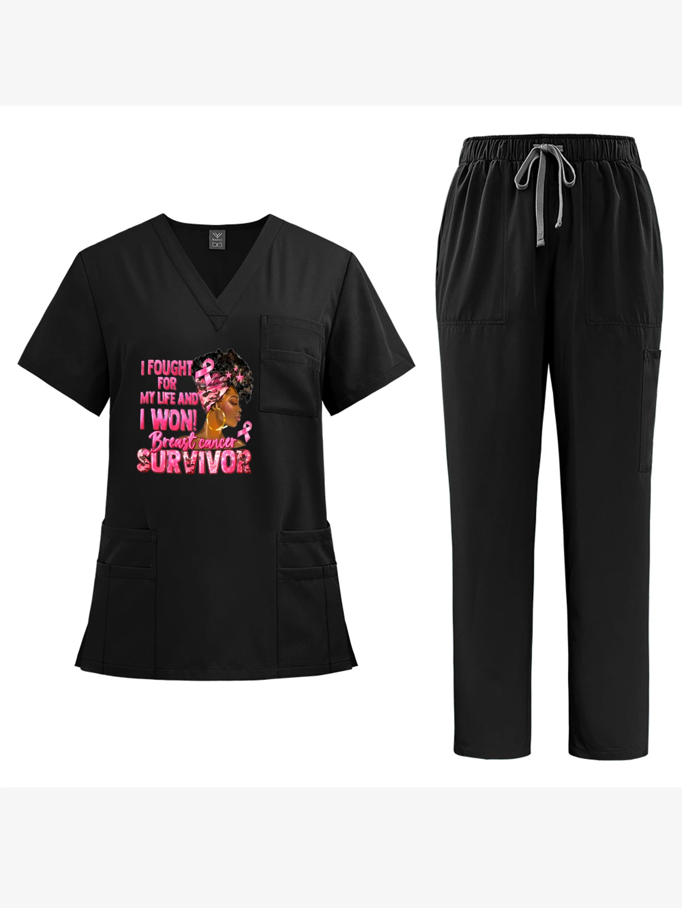 Exclusive Print Unisex V-Neck Short-Sleeve Nurse Workwear Medical Set Wrinkle-Resistant Washable Disinfection-Resistant Overalls