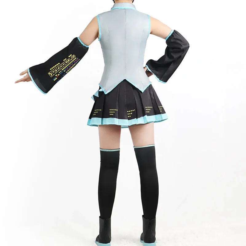 Miku Anime Cosplay Costume para Mulheres, Peruca, Headwear, Conjunto Completo, Acessórios de Festa de Halloween, Meninas