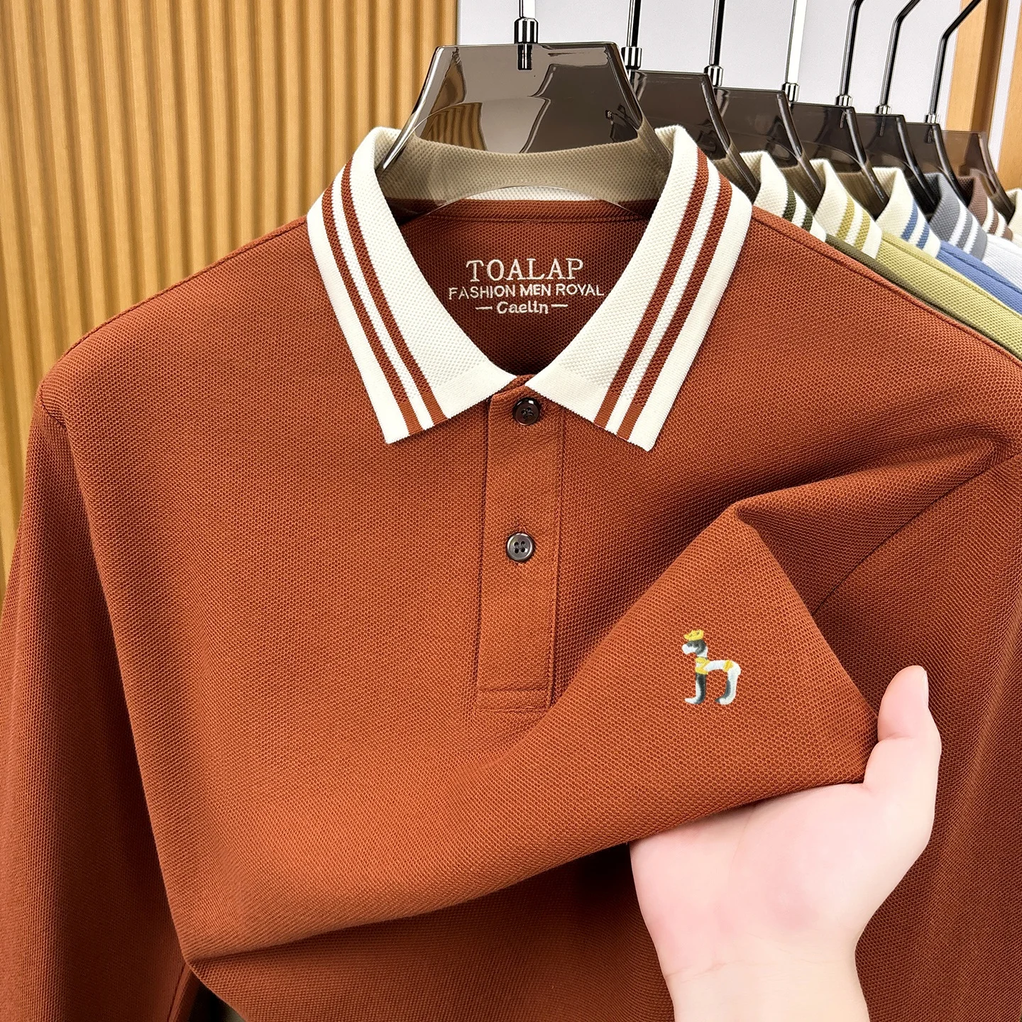 Luxury brand 100% cotton polo shirt long sleeve men's autumn new fashion cartoon embroidery design casual stripe lapel T-shirt