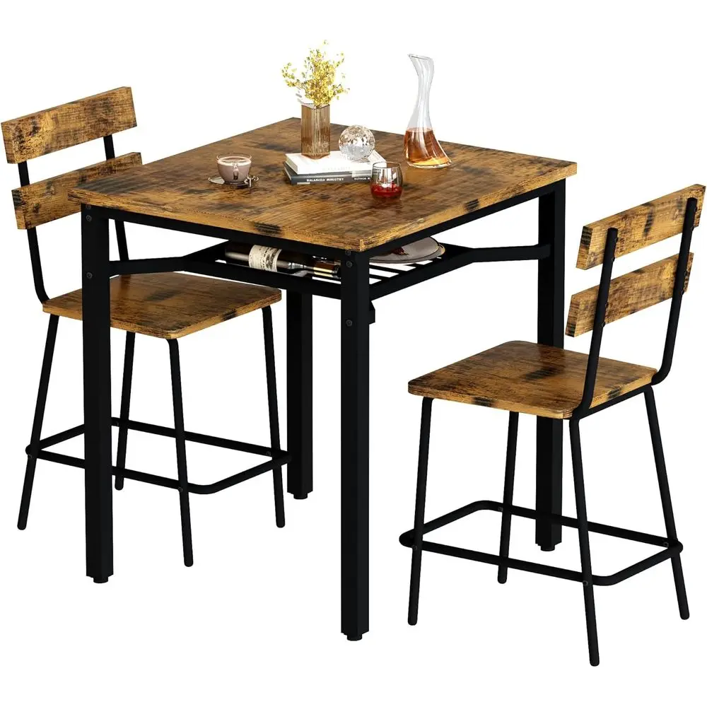 

Counter Height 3-Piece Bar Set with 2 Stools, Compact Dining Table for Small Spaces
