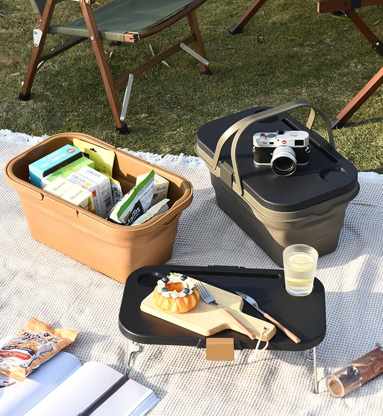 Outdoor Foldable Picnic Basket Spring Outing Camping Water Tank Picnic Car Handheld With Lid Table Board Storage Basket