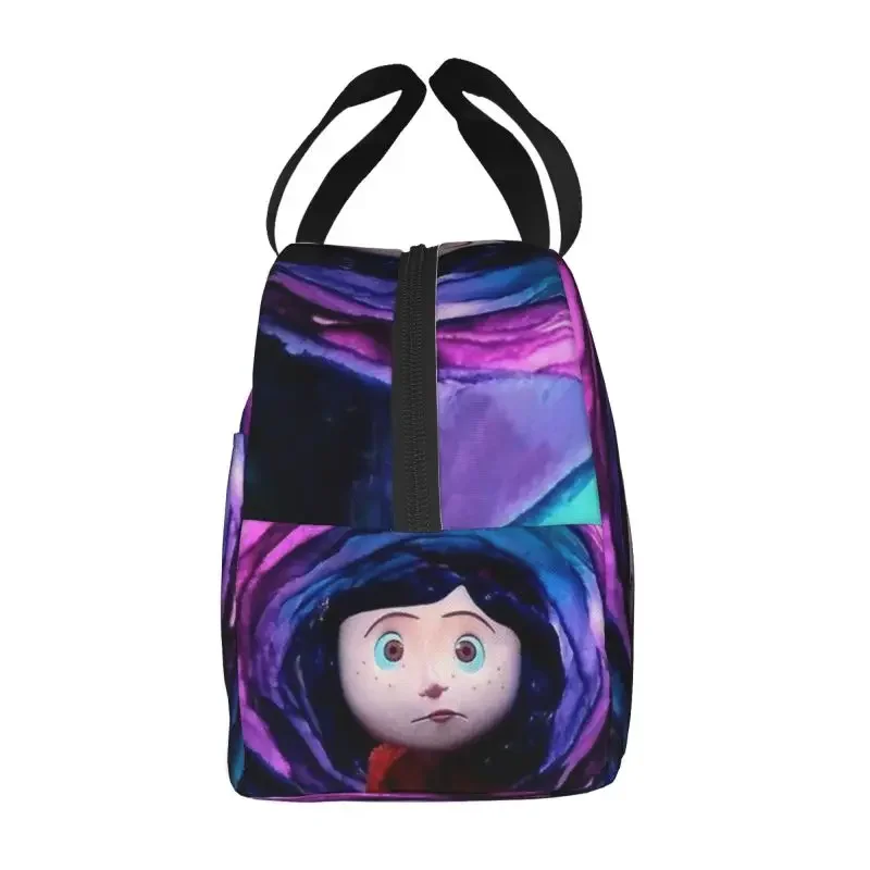 Custom Horror Movie Coraline Insulated Lunch Box Women Portable Thermal Cooler Lunch Bag Picnic Food Container Tote Bags