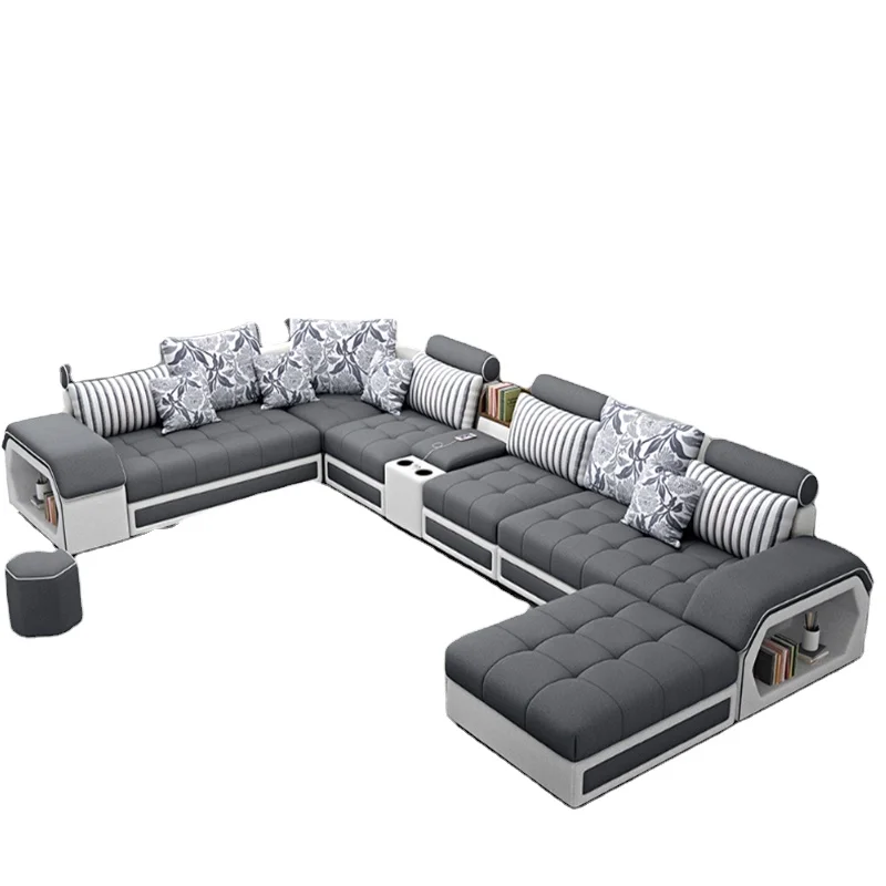 

Furniture Factory Living Room Sofas Set Fabric Couch Loungue U Shape Sectional Sofa