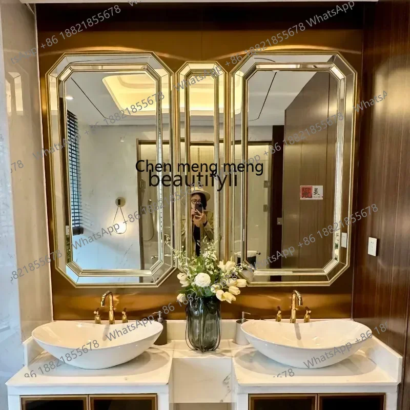 French bathroom mirror, bathroom wall-mounted vanity mirror, soft three-sided decorative mirror
