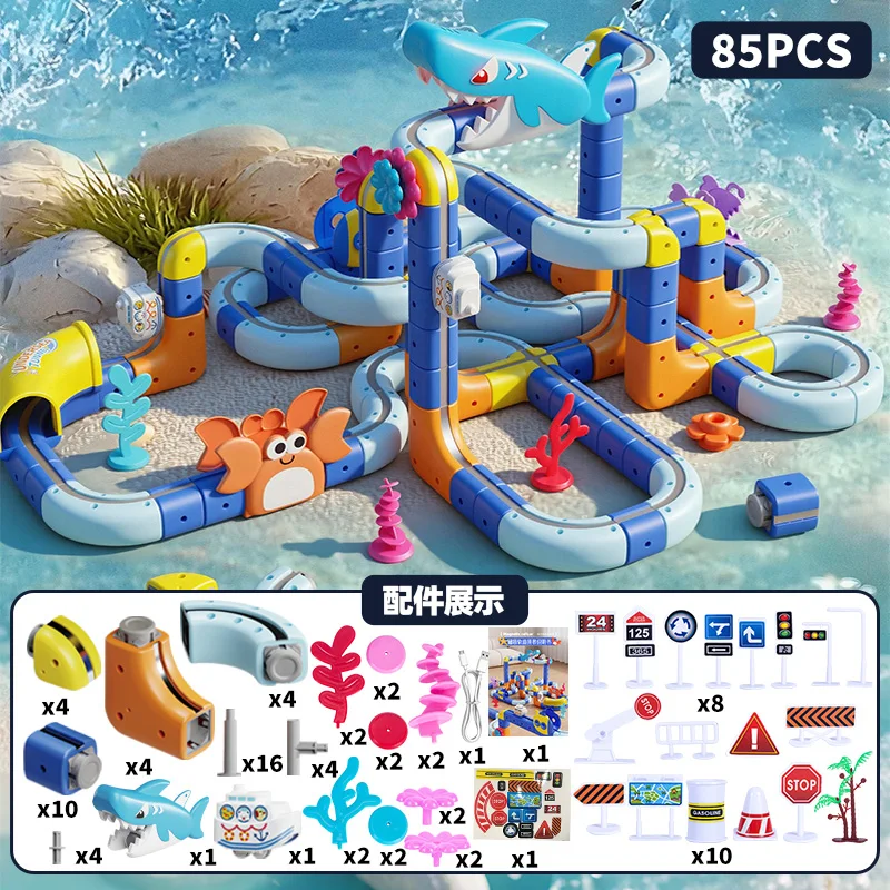 

New Ocean Magnetic Railcar Electric Track Assembled Racing Car Gravity Slide Educational Child Toys Set Holiday Christmas Gift