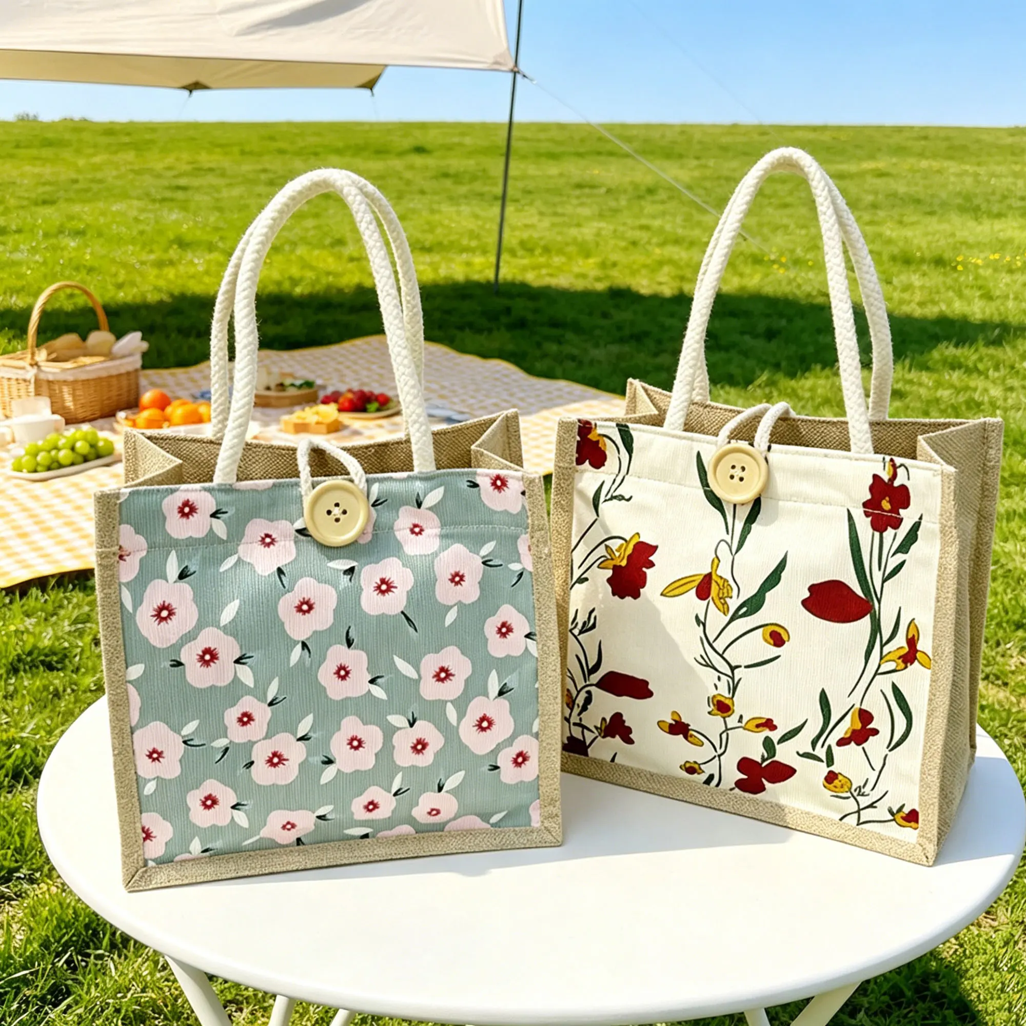 Linen Tote Bags Lunch Box Yogurt Tote Bag for Work Commuting Carrying Bag Shopping Bag Outdoor Fashion Bag