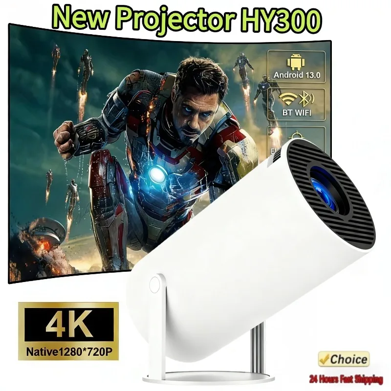 

Умный мини-проектор HY300 на Android 14 с Wi-Fi 6 и Bluetooth 5.0, разрешение 1280*720P, для домашнего кинотеатра и улицы, портативный проектор с поддержкой 4K