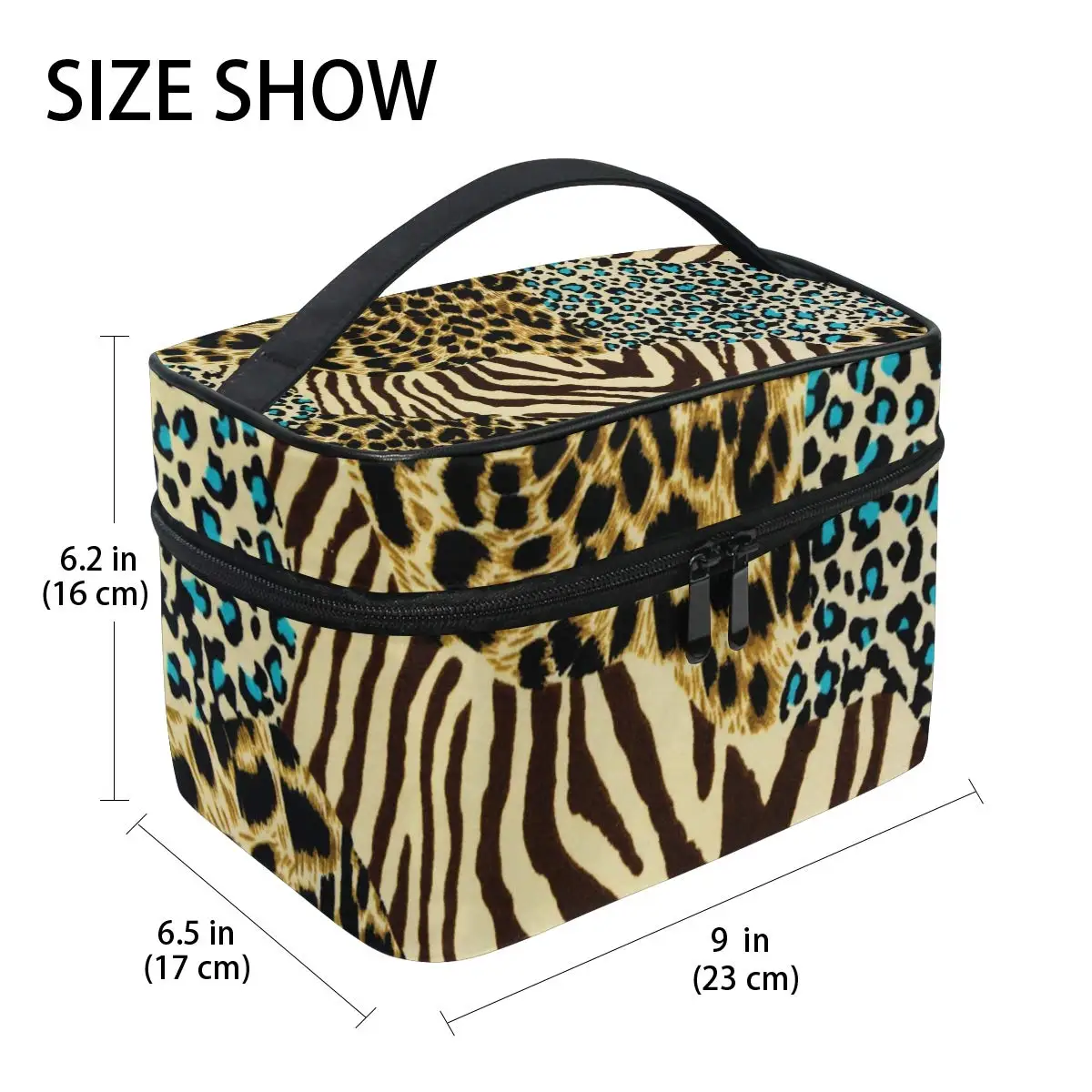 Cosmetic Bag Animal Print Zebra Leopard Travel Makeup Organizer Bag Portable Train Case for Women Girls