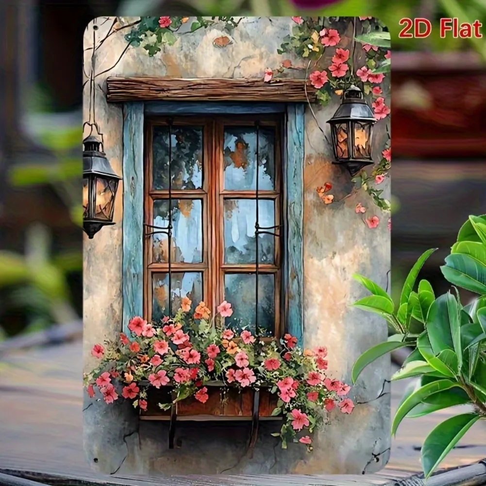 Vintage Farmhouse Wall Decor, Rustic Floral Metal Wall Art Sign, Durable Iron Indoor/Outdoor with Pre-Drilled Holes