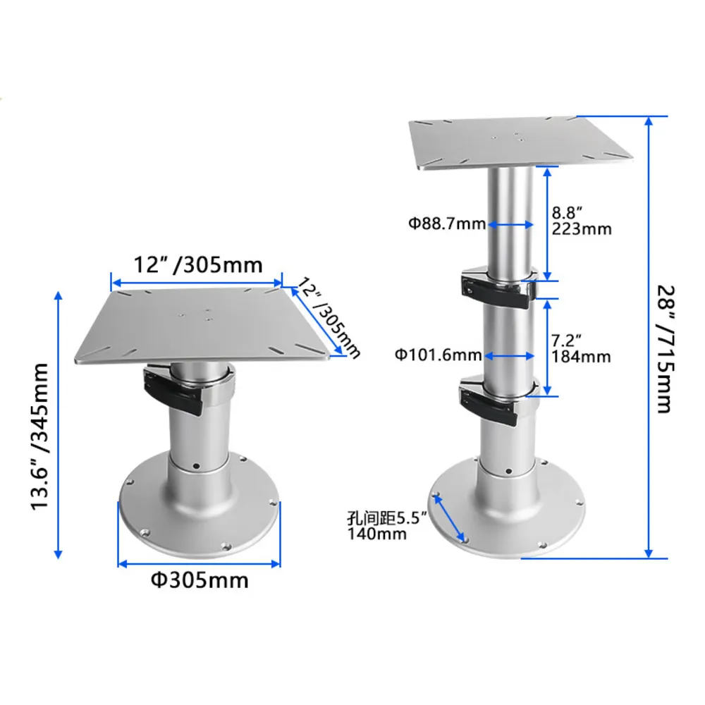 Adjustable Table Pedestal 35‑72cm Aluminum Pneumatic Lift Table Leg Base for Yacht RV Marine Boat Dining Table Accessory