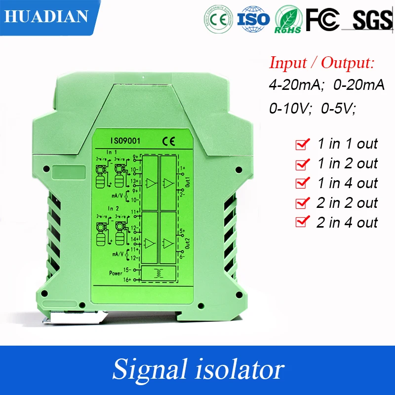 4-20ma to 0-10v 0-5v converter 1 in 1 out 2 in 2 out channels analog signal isolator