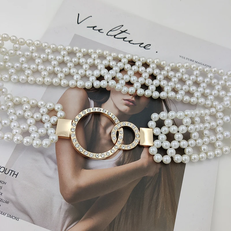 Cintura elastica con corsetto di perle bianche cinture firmate in vita femminile per le donne abito di lusso di alta qualità Stretch Cummerbunds Y2K