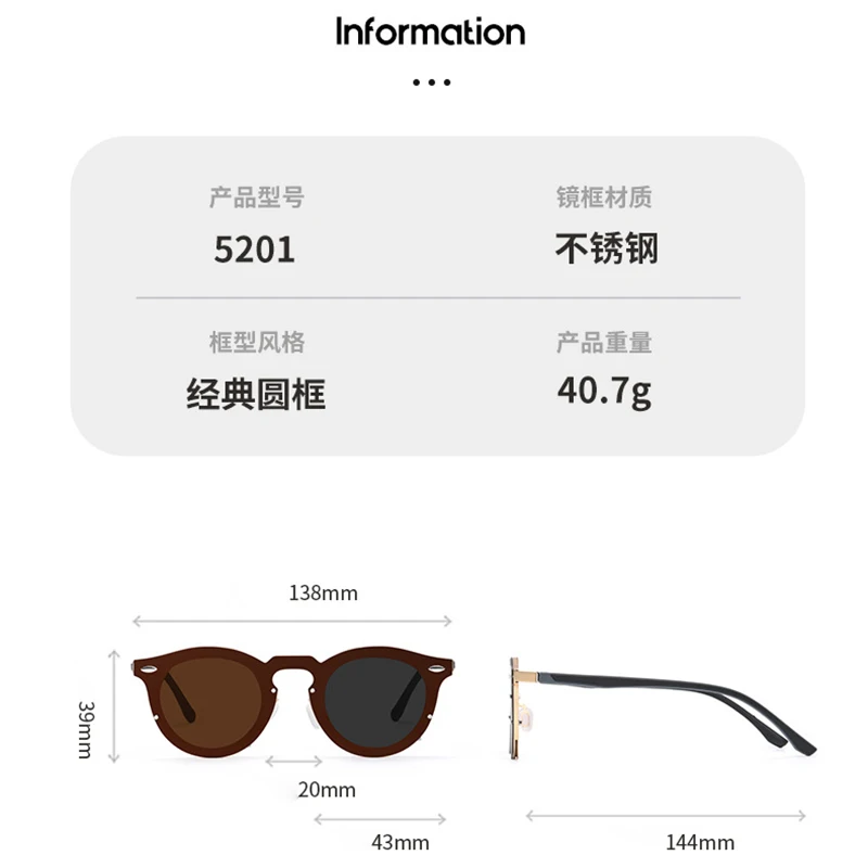 KANDREA Rotating Adjustable Color-Changing Sunglasses Vintage Cateye Metal Polarized UV400 Anti-ultraviolet Sunglasses 5201