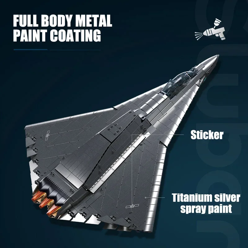 ทหารMOC 1182pcs Sixth Generation Fighter Jet J-36 ชุดอาคารบล็อกชุดโลหะไทเทเนียมเงินFighterของเล่นเด็กของขวัญ