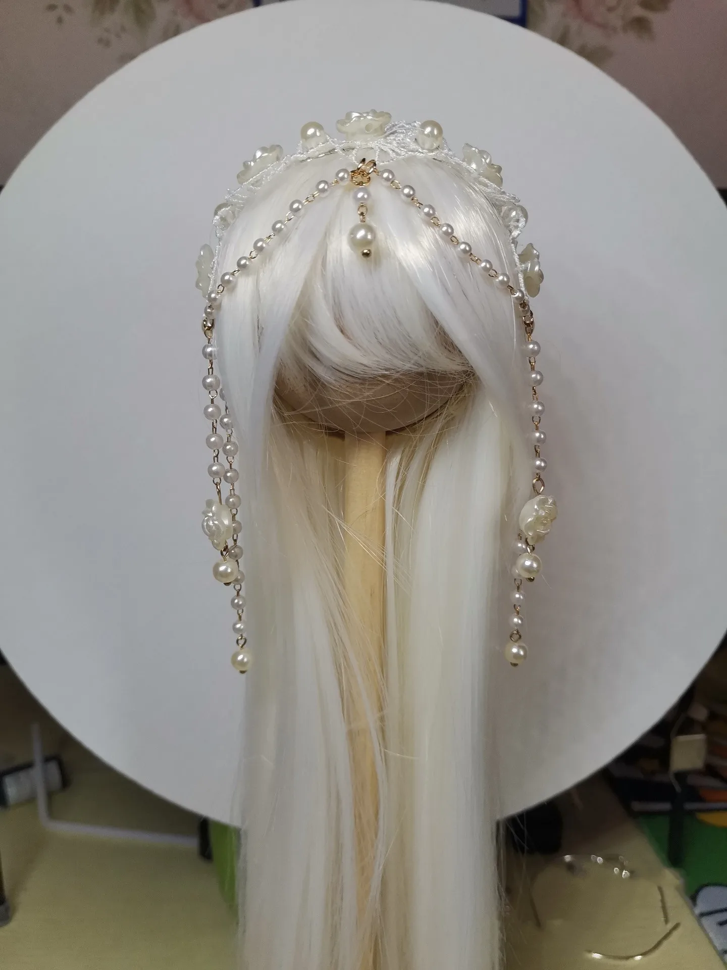 

1/4 BJD Doll White Pearl Series Headband Black Bow Lace Headdress 1 Piece