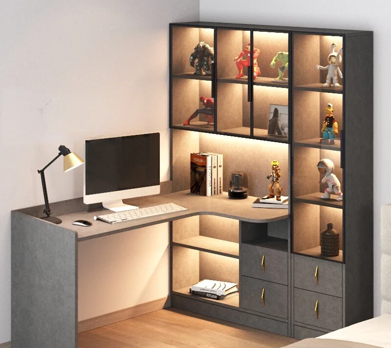 

Corner computer desk desktop bookshelf integrated