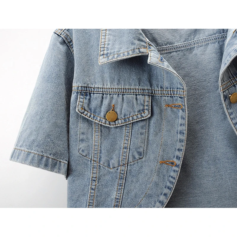 Lente Zomer Grote Zak Korte Mouw Denim Jas Vrouwen Slanke Korte Student Cowboy Bovenkleding Vintage Blue Jeans Jas Vrouwelijke