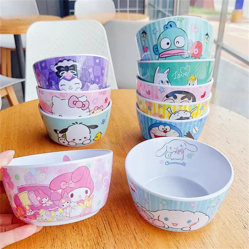 500Ml Kawaii Sanrio Kuromi Hello Kitty My Melody Melamine Soup Bowl Anime Figure Child Fall Resistance Tableware Child Gift