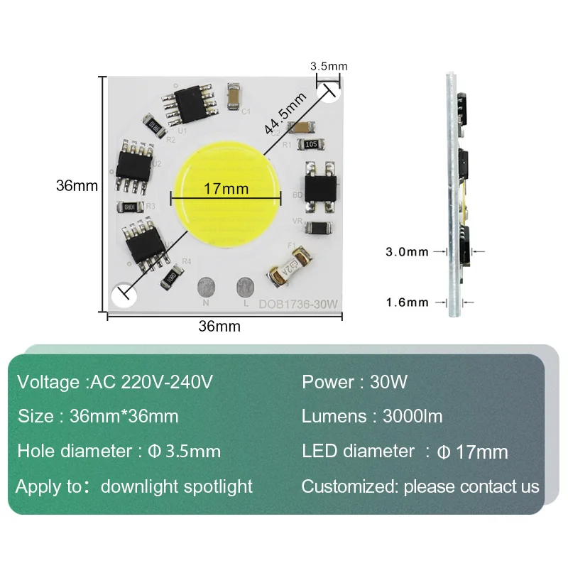 Lâmpada LED sem condutor, chip COB, potência total, frio, quente, branco, ao ar livre, lâmpada, downlight, holofotes, DOB, 220V, 30W