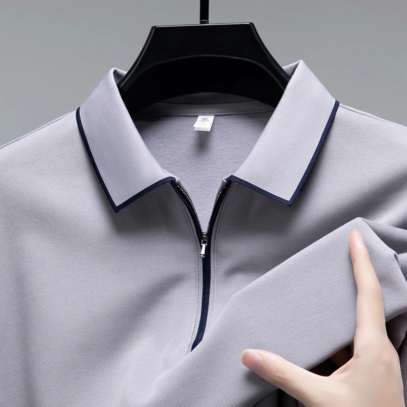Luxury cotton long sleeve polo shirt men autumn new fashion high-end half zipper design comfortable golf casual lapel T-shirt