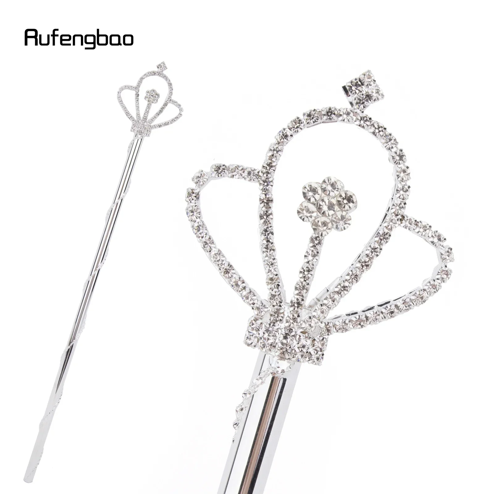 White Diamond Alloy Crown Fairy Wands for Girl Princess Wands for Kids Angel Wand for Party Costume Wedding Birthday Party 47cm