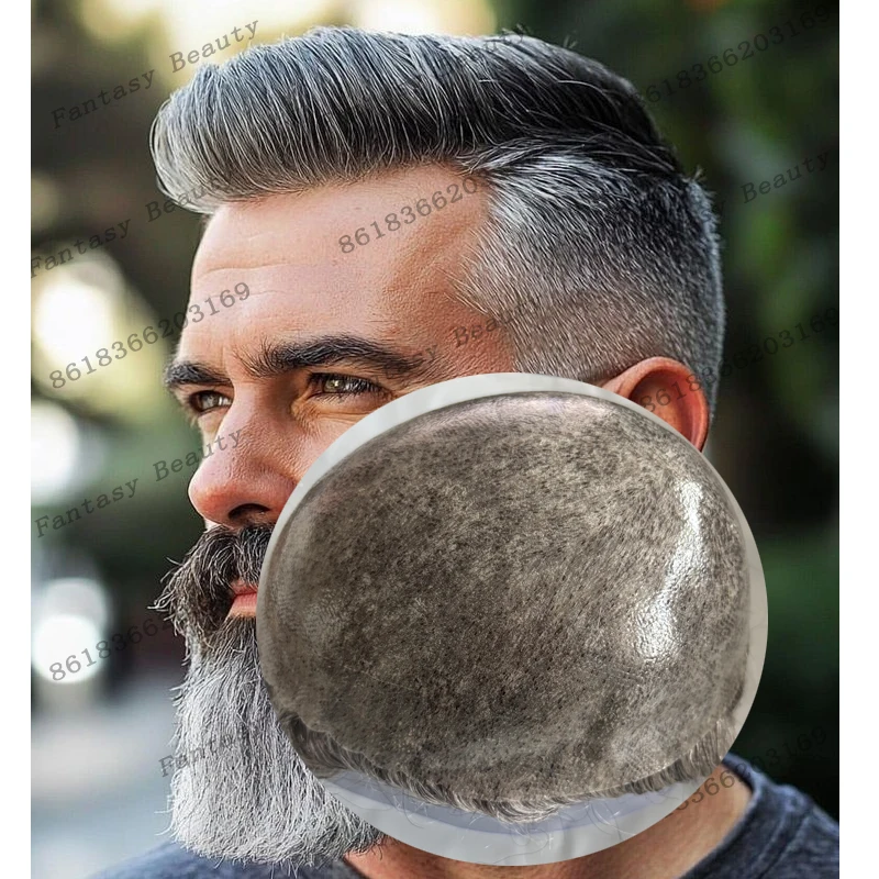 

Необнаружимые 1B40, серые парики из натуральных волос для стариков, замена натуральных волос Remy, полная полиуретановая основа, мужской парик, капиллярный протез