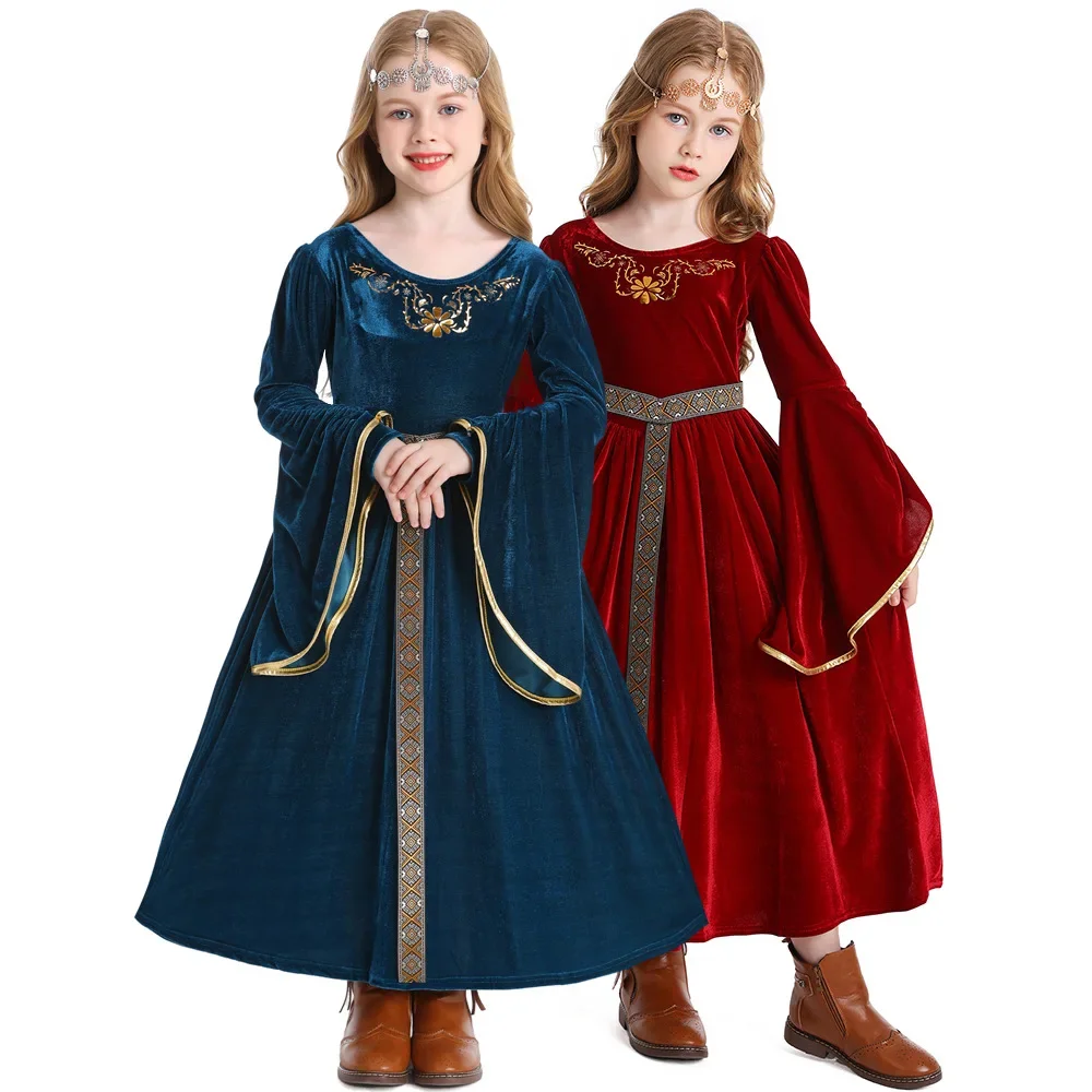 Robe de Renaissance medieval pour filles, manches longues évasées en veludo, olympiques de princesse vintage