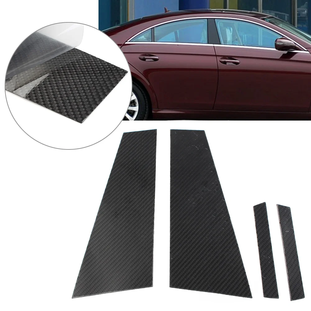 

4Pcs Car Exterior Door Window B Pillar Post Cover Trim For Mercedes Benz CLS Class C219 2004-2009 Carbon Fiber