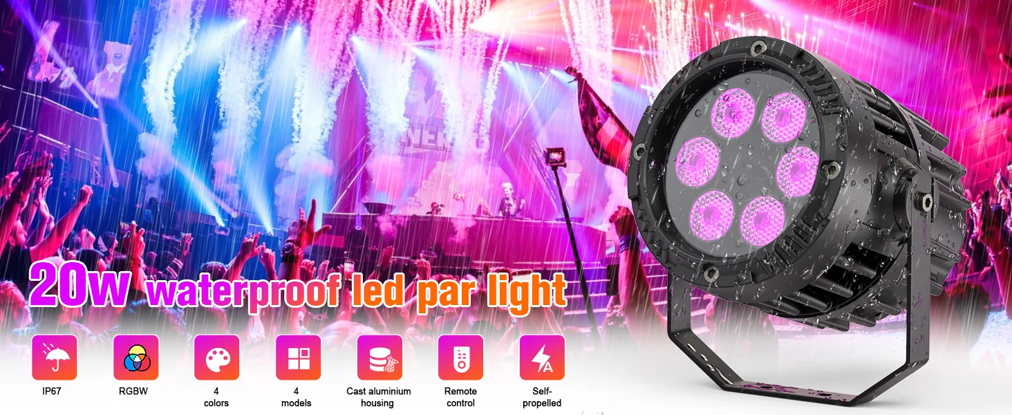 U'King 4PCS Aluminium IP65 Wasserdichte LED Par Licht DMX512 Steuerung 3x6W RGB 3in1 6LEDs Bühne Licht für DJ Disco Konzert Party – Detail 1
