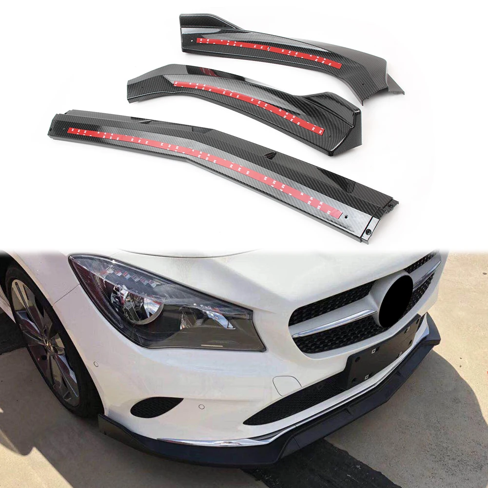 3pcs/set Carbon Fiber Look Car Front Bumper Lip Chin Spoiler Splitter Trim For Mercedes Benz W117 CLA 180 200 250 2017 2018 2019