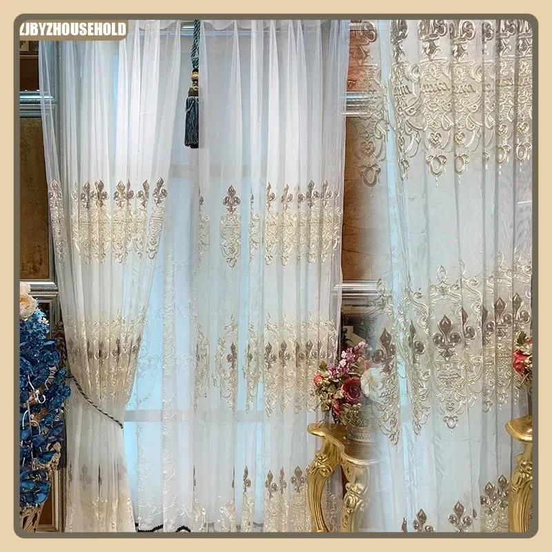 

Curtains Living Room Balcony Bedroom Floating Window French Romantic Light Luxury American Fashion Customized Retro Print Tulle