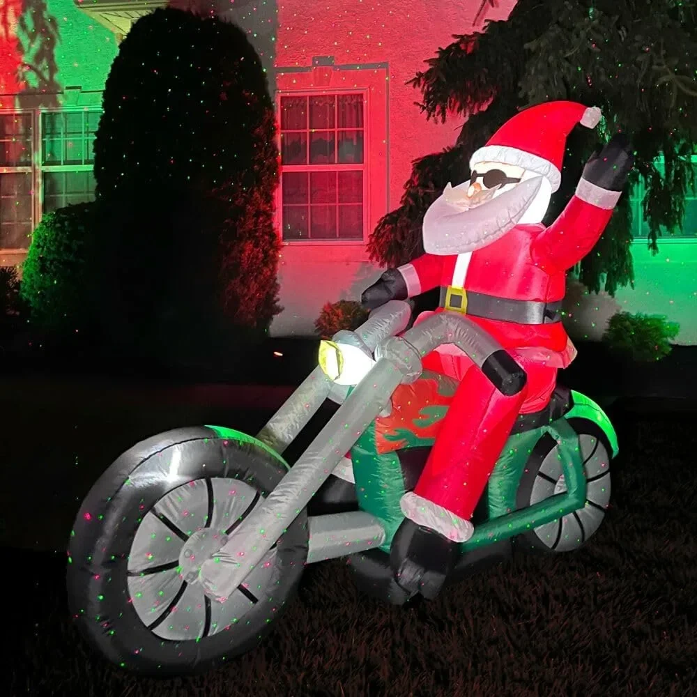 

Wide Motorcycle Santa Blow Up Inflatable with Lights, Outdoor Christmas Inflatable Decoration for Law and Yard